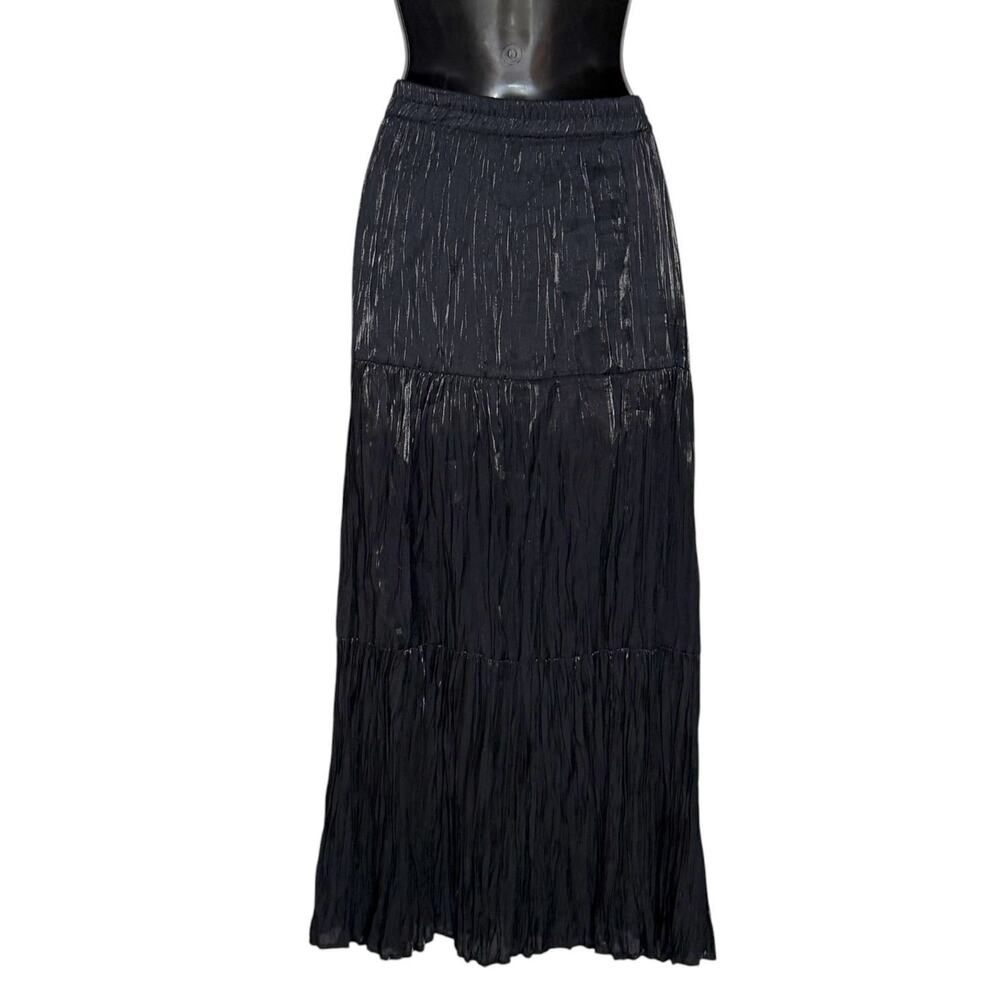 VTG 90s Banjo Black Crinkle Maxi Skirt Whimsigoth Fairy Grunge Boho Women S